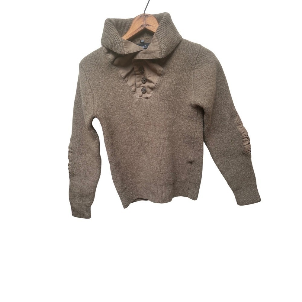 National Geographic boys Sweater Roll Neck L Brown Tan Elbow Patch Knit Top‎